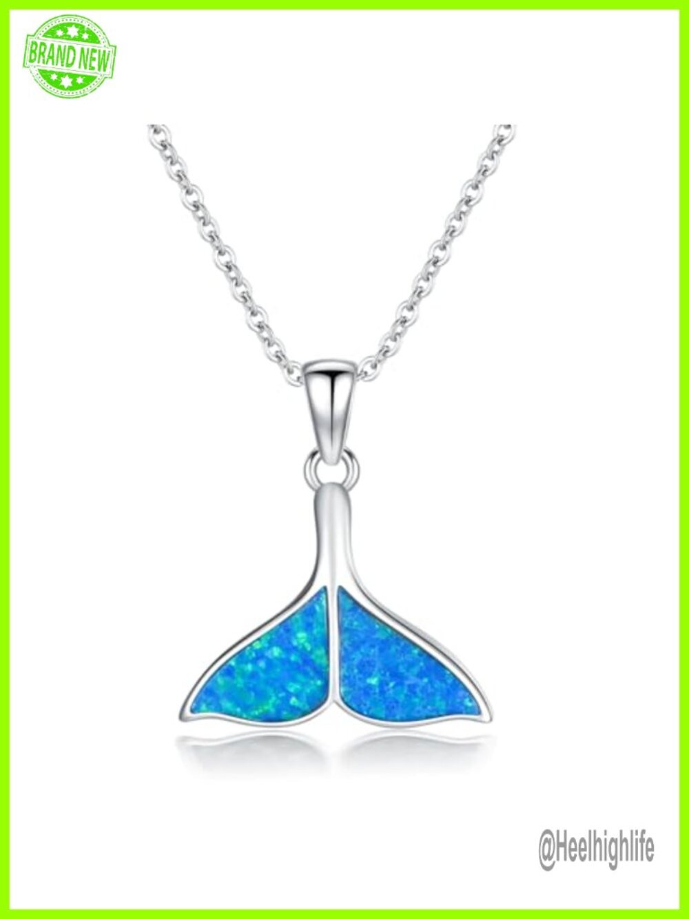Sterling Silver Opal Whale Tail Pendant Necklace